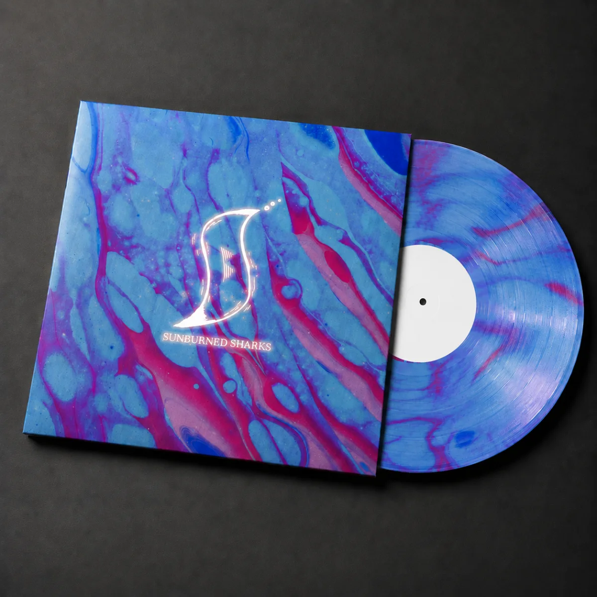 Sunburned Sharks marbled vinyl record and sleeve